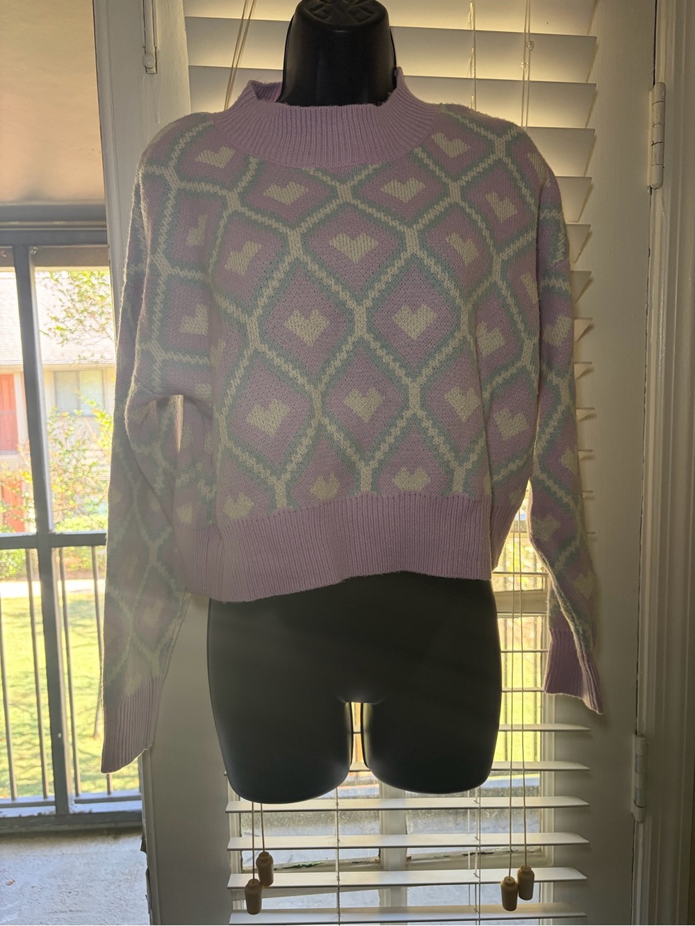 Wild Fable Lilac Heart Pattern Crewneck Sweater for Women